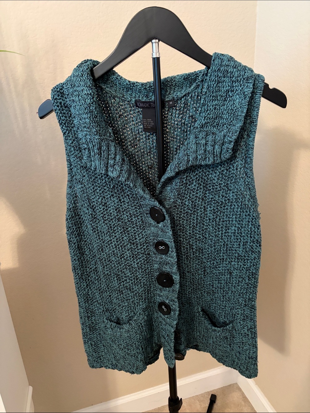 Nomadic Traders Teal Knit Button-Front Sleeveless Cardigan Vest
